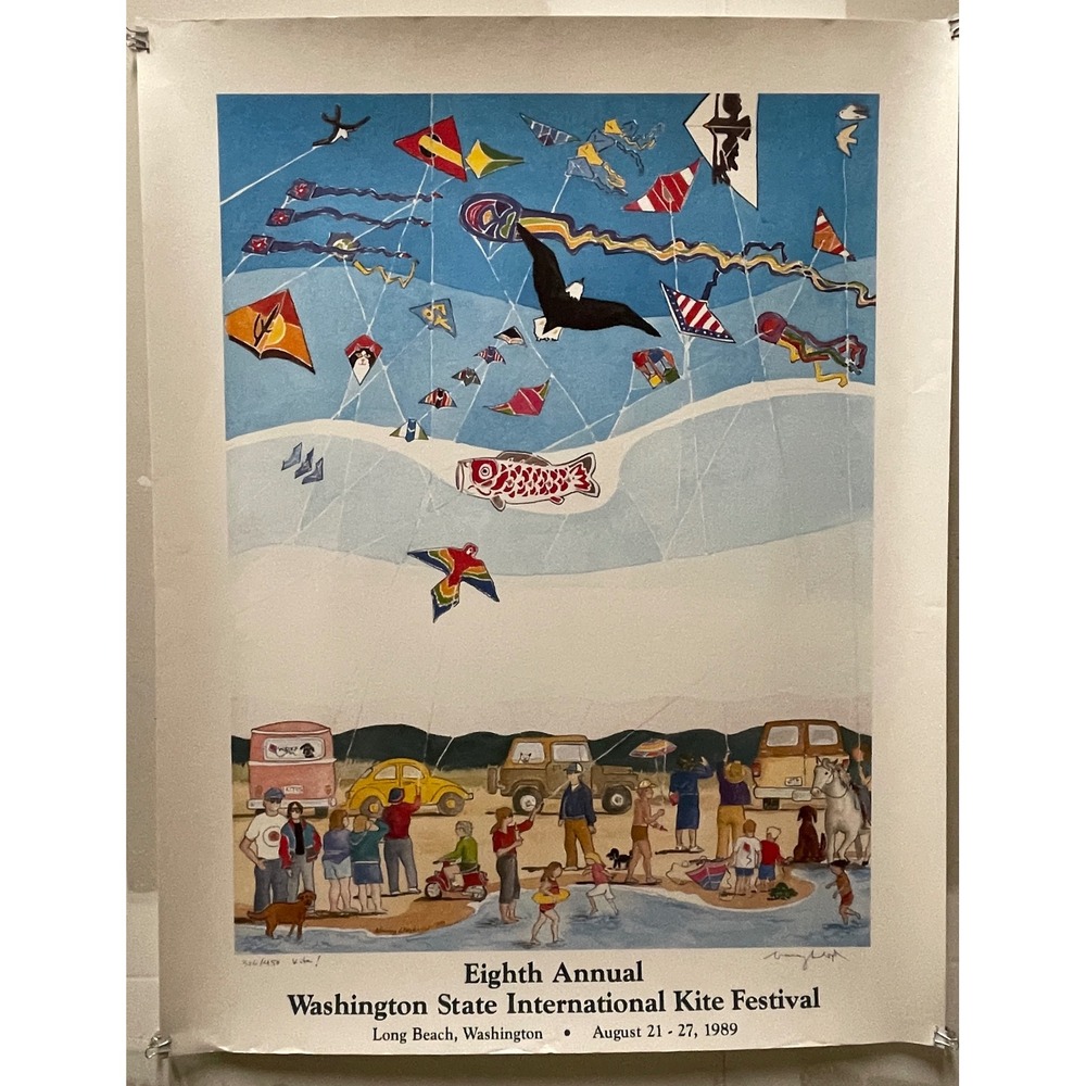 1989 Washington State Kite Festival Poster Nancy Lloyd Signed Ltd Ed 326/450